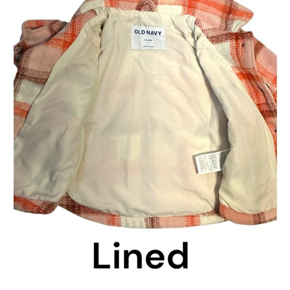 Old Navy Shacket Plaid Jacket Button Up Lined Pink Orange Girls 12-18 Months - Picture 5 of 16